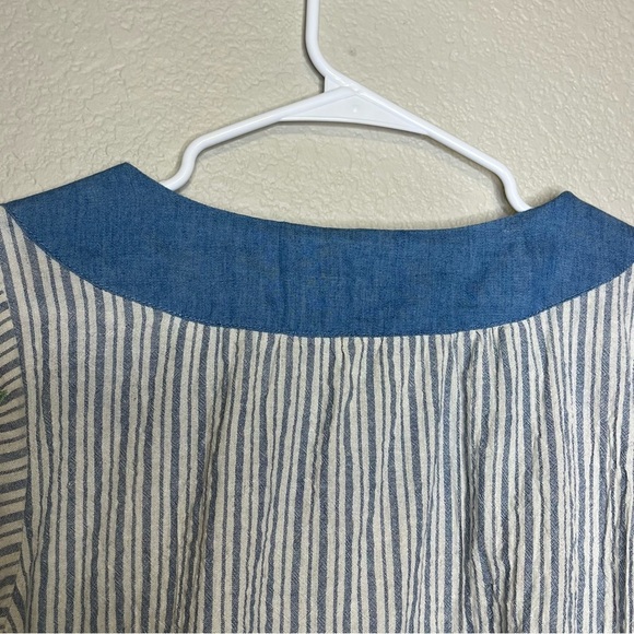 THML Anthropologie Floral Embroidered White Blue Striped Women's Top Size Small - Picture 9 of 10